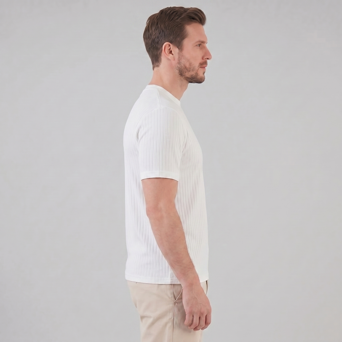 Herre Ribbet T-shirt Crew Neck Slim Fit Tee