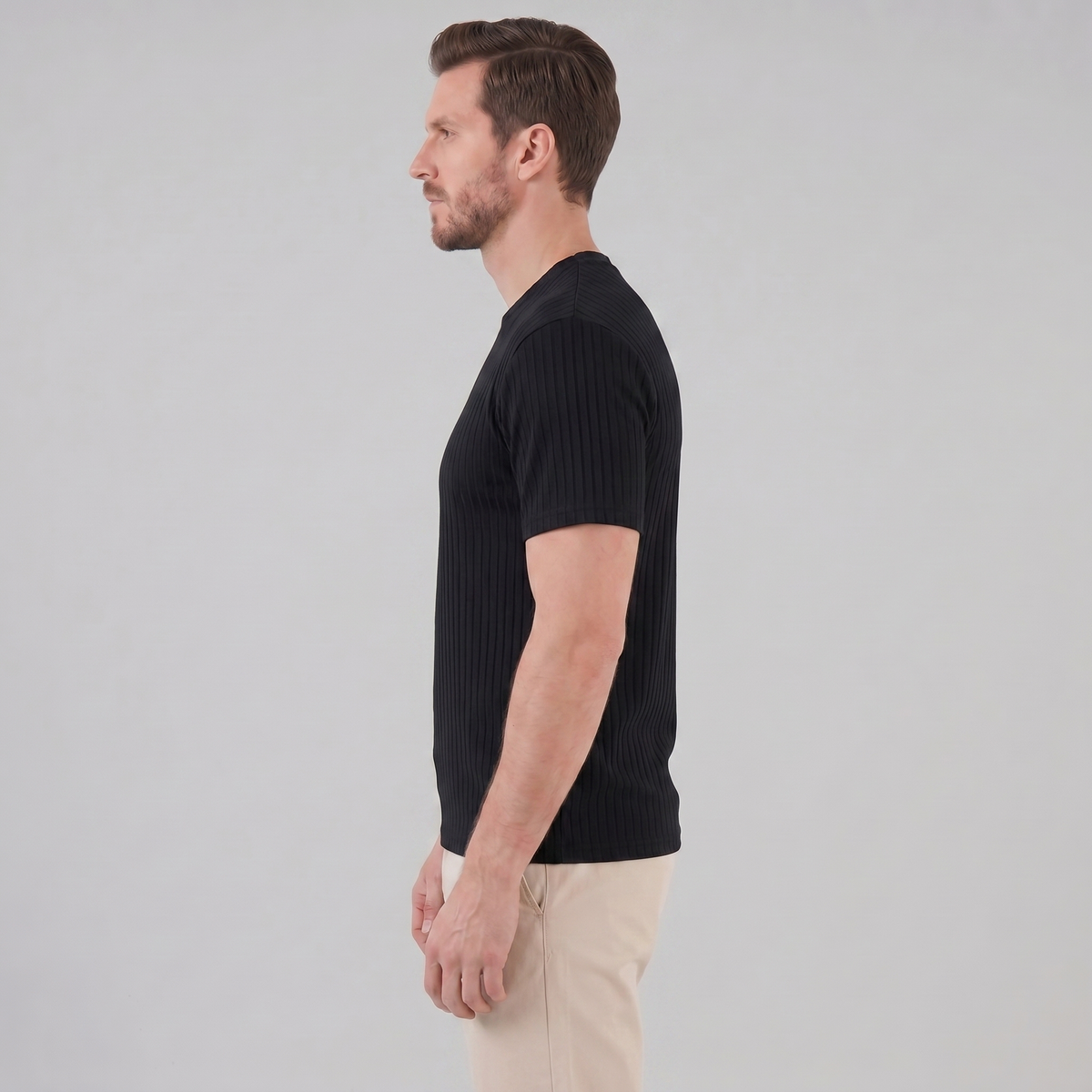 Herre Ribbet T-shirt Crew Neck Slim Fit Tee