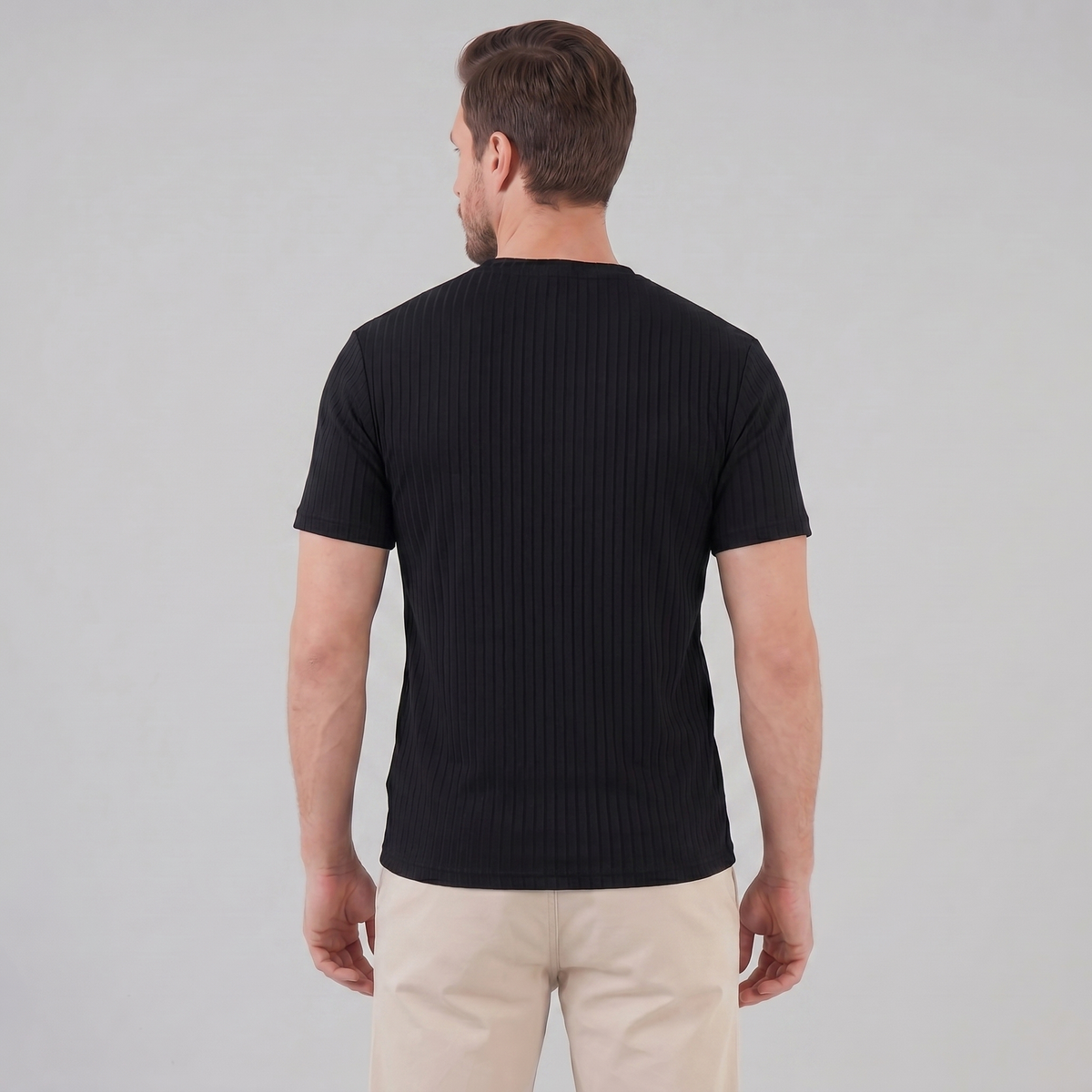 Herre Ribbet T-shirt Crew Neck Slim Fit Tee
