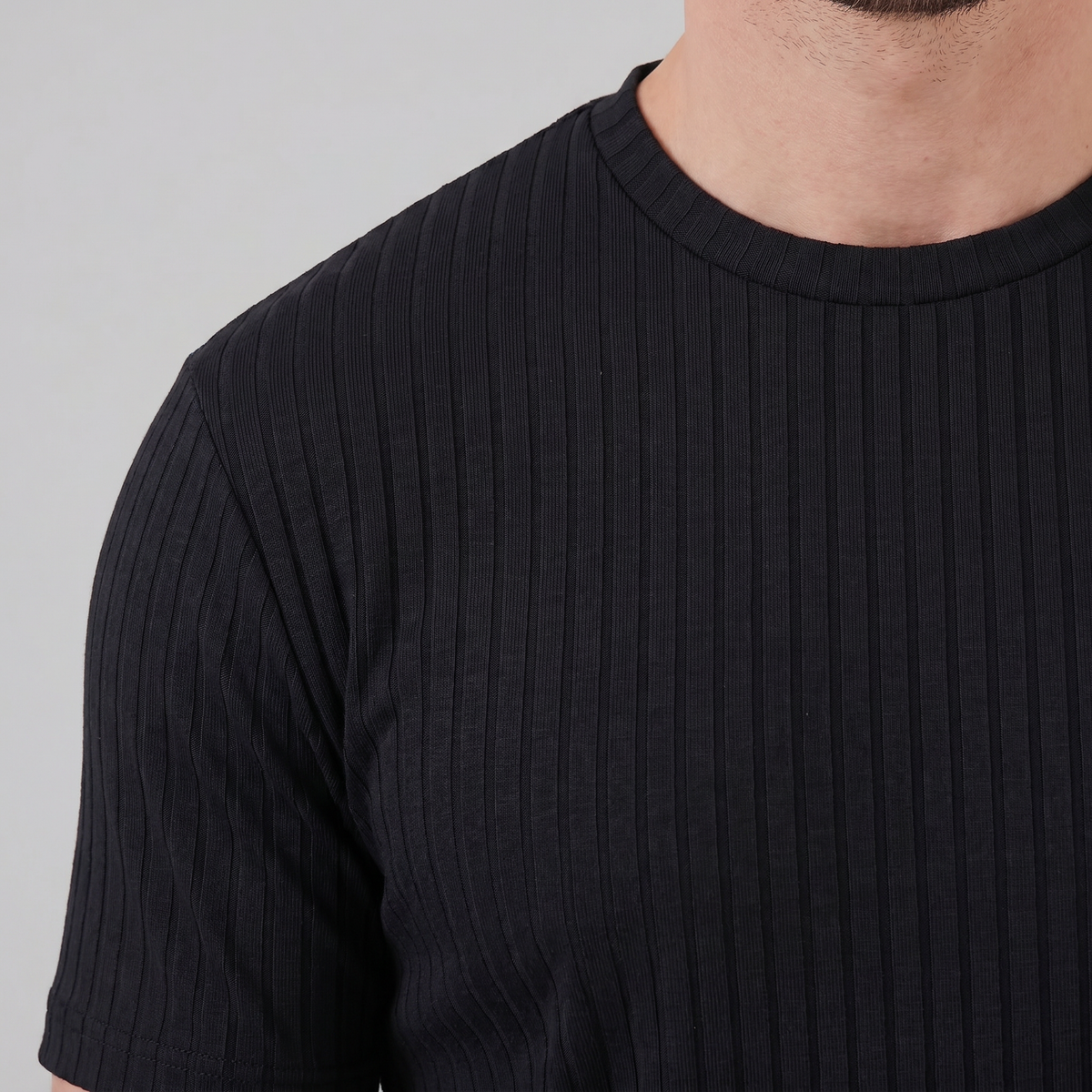 Herre Ribbet T-shirt Crew Neck Slim Fit Tee