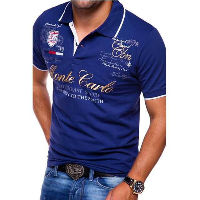 Herres Printed Contrast Trim Casual Kortærmet Polo