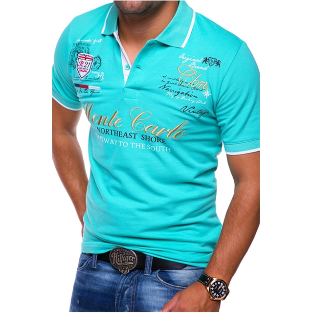 Herres Printed Contrast Trim Casual Kortærmet Polo
