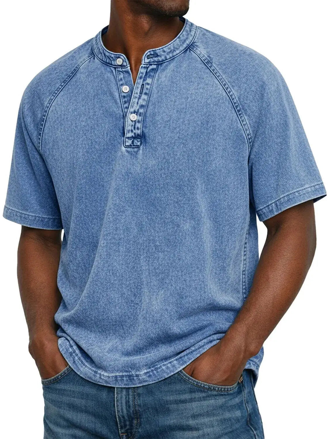 Herre Vasket Henley T-Shirt med Korte Ærmer