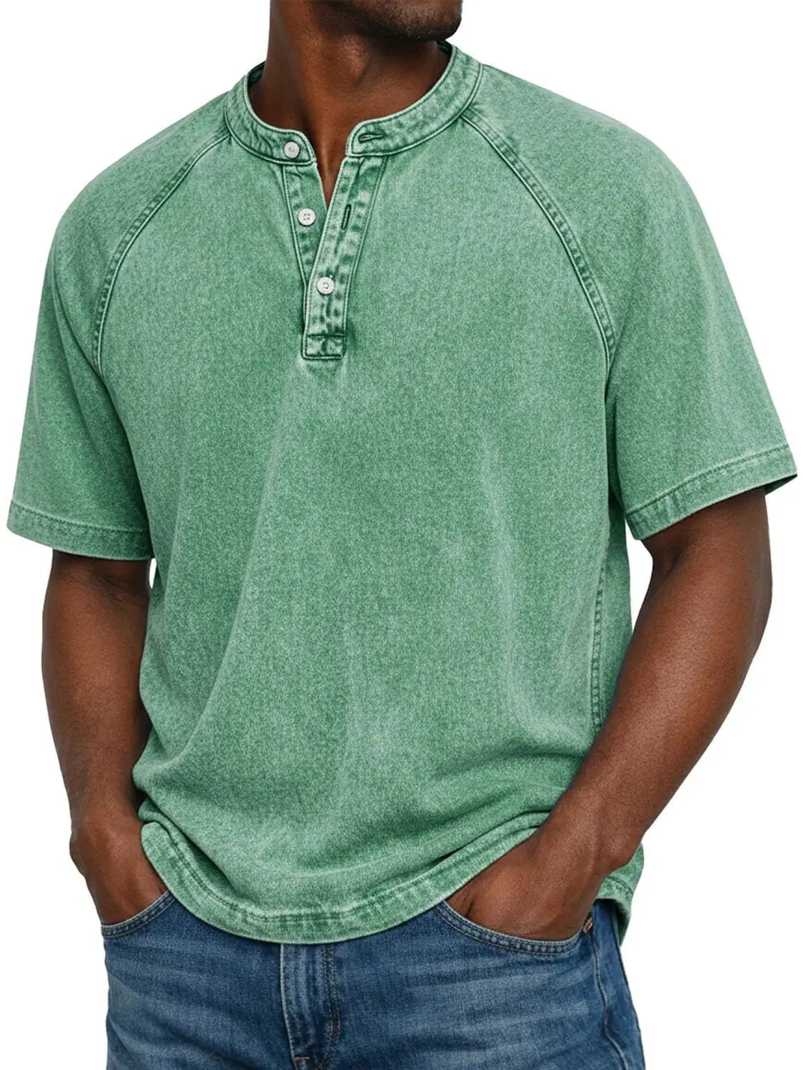 Herre Vasket Henley T-Shirt med Korte Ærmer