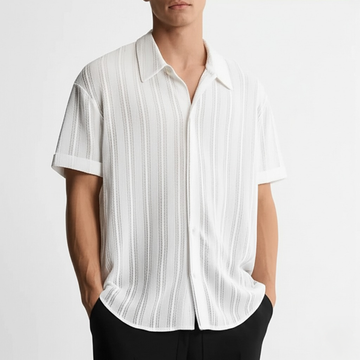 Herre Strikket Polo Shirt Tekstureret Vertikal Stribe Sommer Top