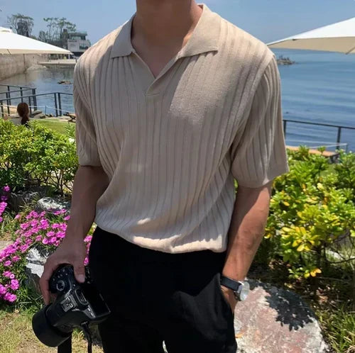 Herre Ribbet Bomulds Polo Shirt Kort Ærme Åndbar Mesh Casual Sommer Arbejdstøj Top
