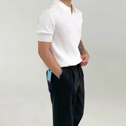 Herre Ribbet Bomulds Polo Shirt Kort Ærme Åndbar Mesh Casual Sommer Arbejdstøj Top