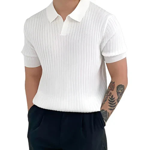 Herre Ribbet Bomulds Polo T-shirt Kort Ærme Åndbar Mesh Casual Sommer Arbejdstøj Top