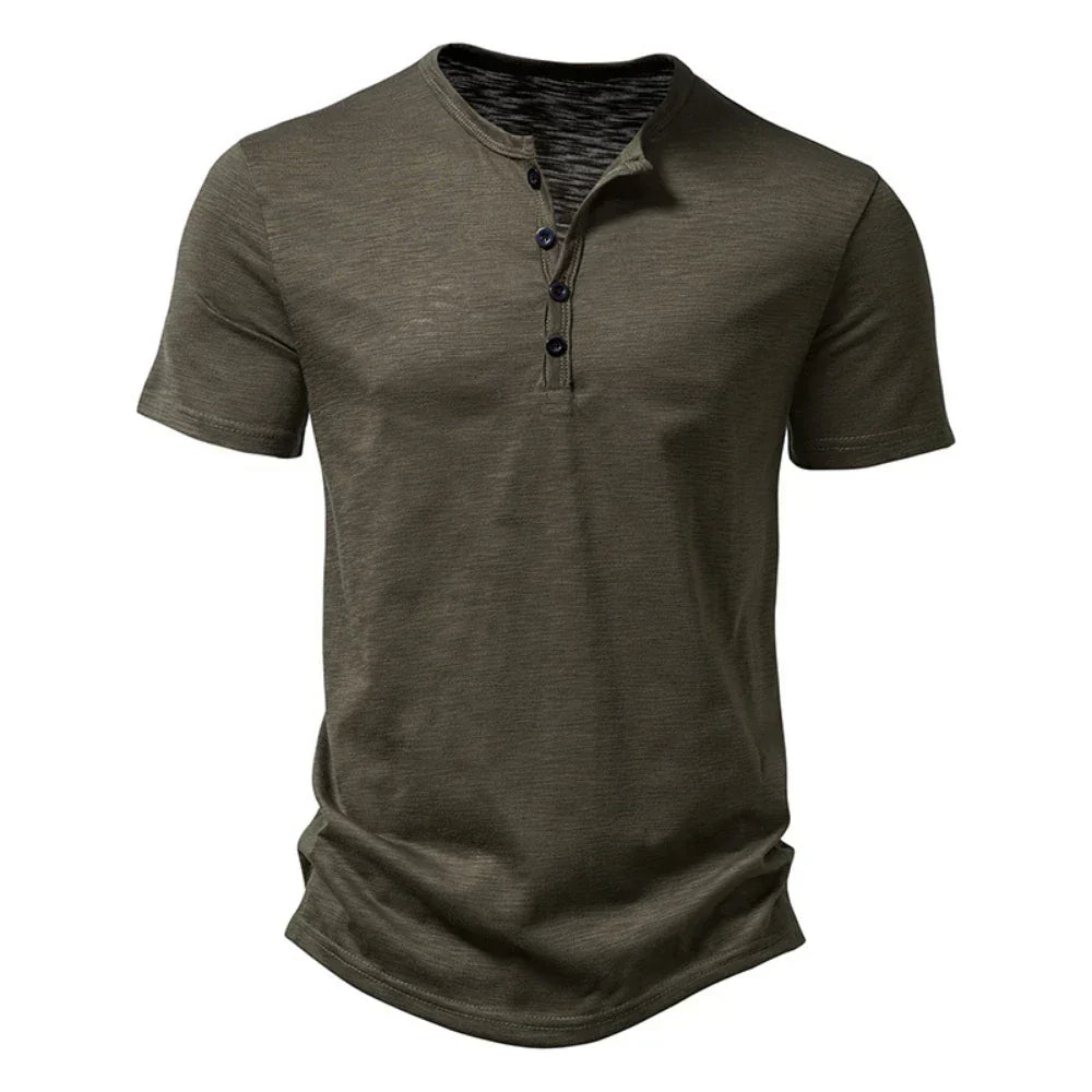 Herre Henley Neck T-Shirt med Knapkrave Casual Slim Fit Behagelig Hverdag Kortærmet Top