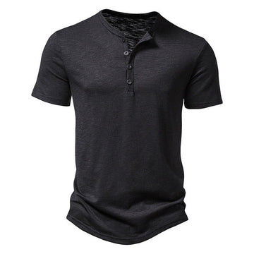 Herre Henley Neck T-Shirt med Knapkrave Casual Slim Fit Behagelig Hverdag Kortærmet Top