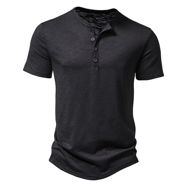 Herre Henley Neck T-Shirt med Knapkrave Casual Slim Fit Behagelig Hverdag Kortærmet Top