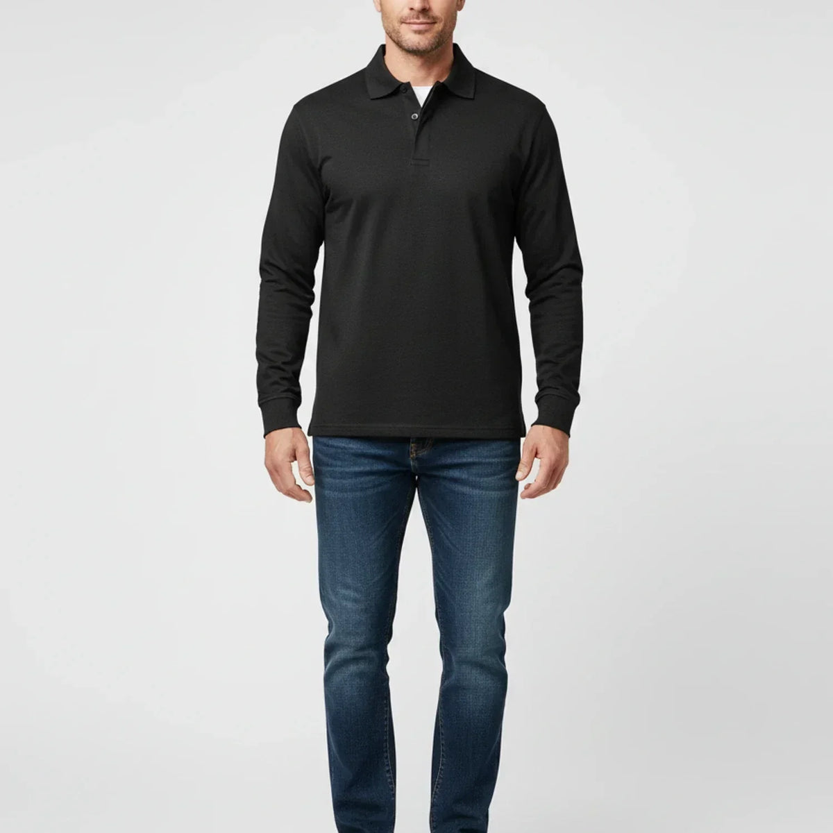 Herre Smart Casual Polo Skjorte – Langærmet Krave Top til Arbejde og Weekender