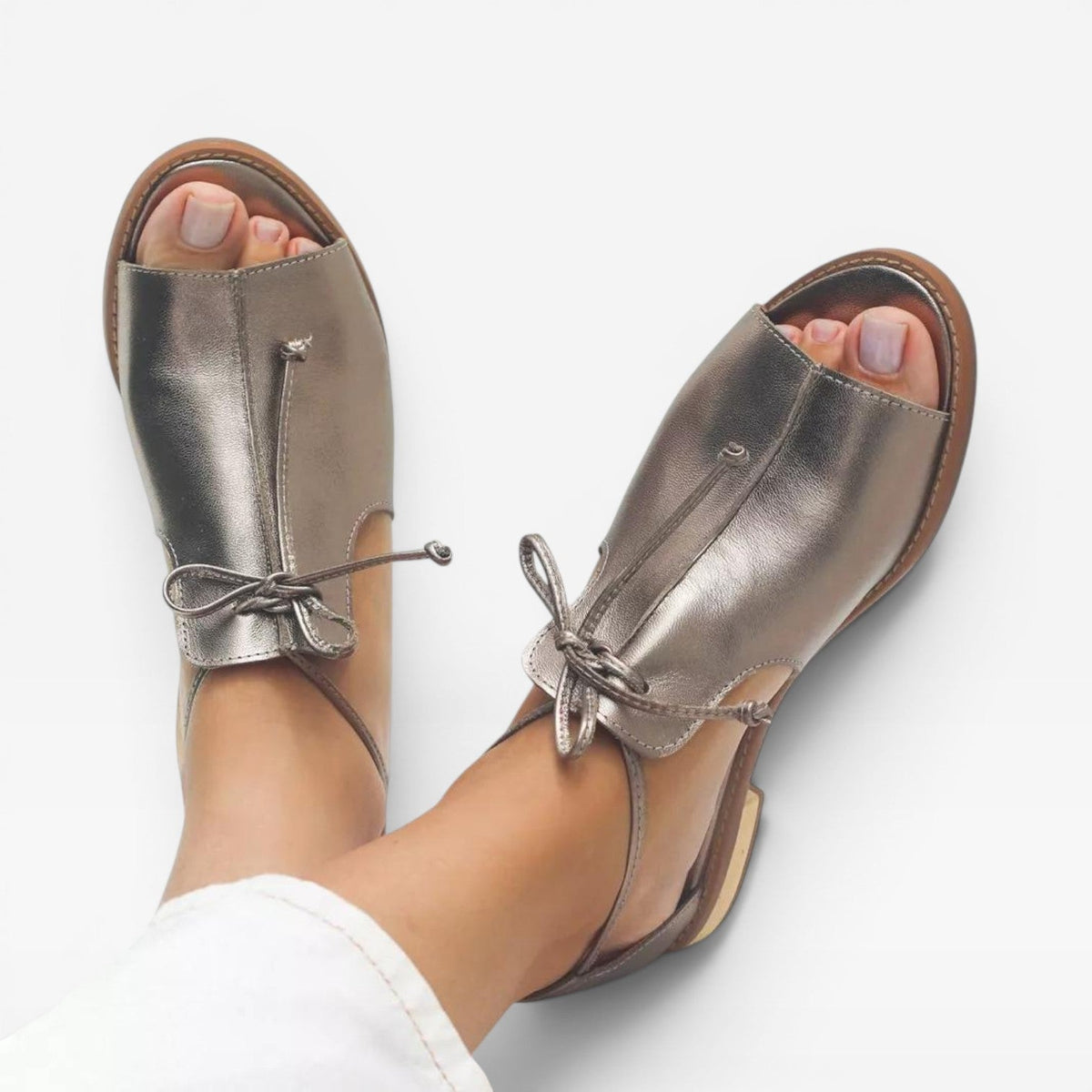 Kvindernes Læder Peep Toe Sandaler – Polstret Komfort Ankelbånd Flats