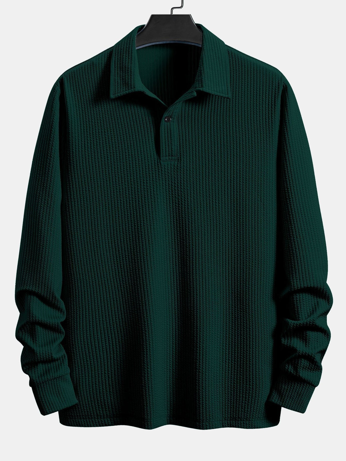 Herre Relaxed Ribbet Polo T-shirt – Stretch Langærmet Smart Casual Top