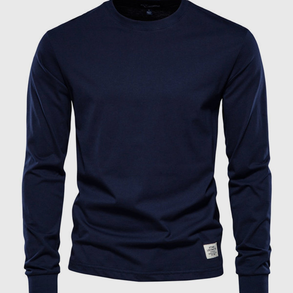 Herre Langærmet Cotton Crew Neck Casual Top