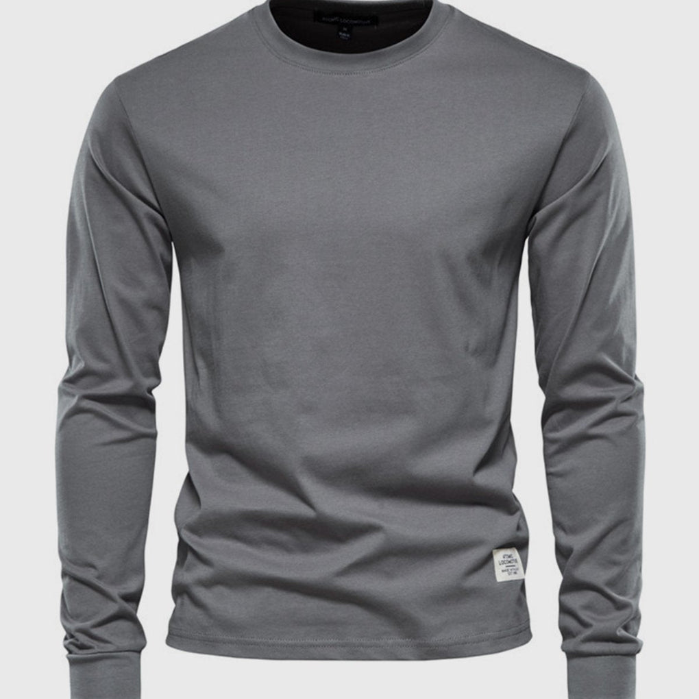 Herre Langærmet Bomulds Crew Neck Casual Top