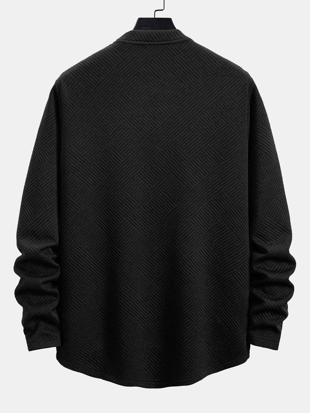 Mænds Stretch Jacquard Langærmet T-shirt – Tekstureret Crew Neck Casual Lag