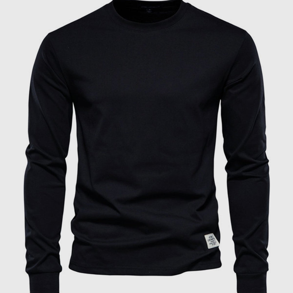 Herre Langærmet Bomulds Crew Neck Casual Top