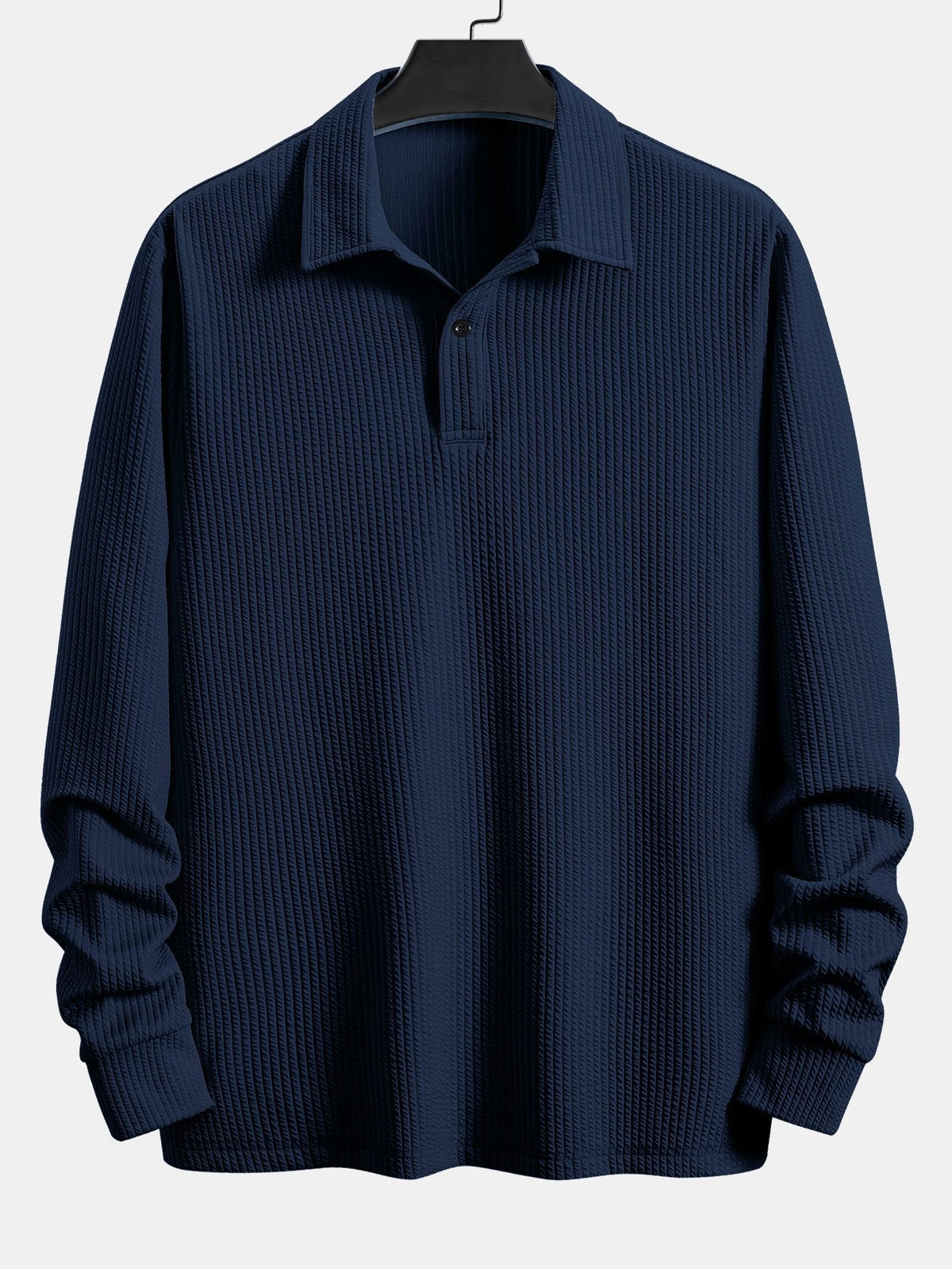 Herre Relaxed Ribbet Polo T-shirt – Stretch Langærmet Smart Casual Top
