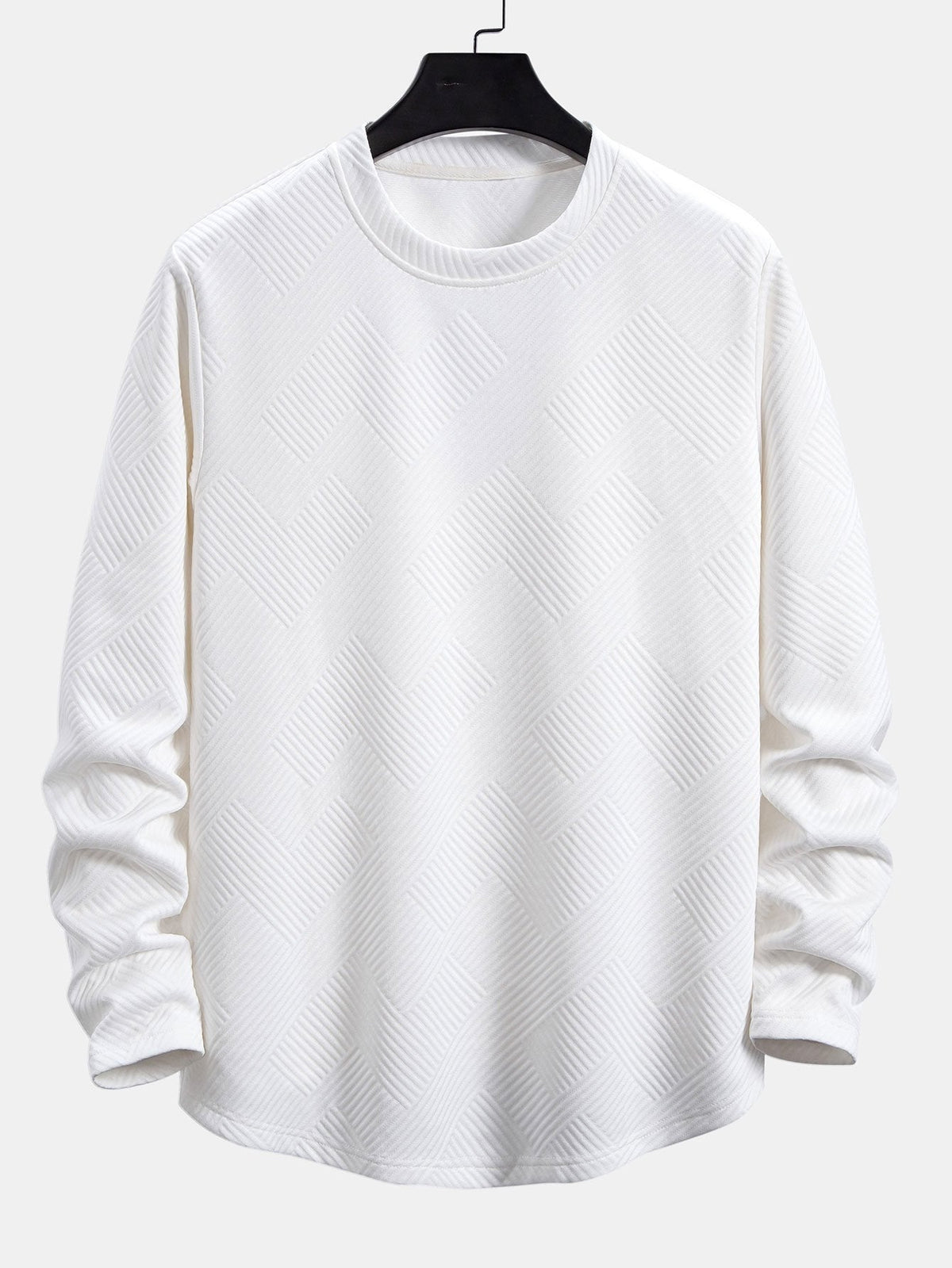 Mænds Stretch Jacquard Langærmet T-shirt – Tekstureret Crew Neck Casual Lag
