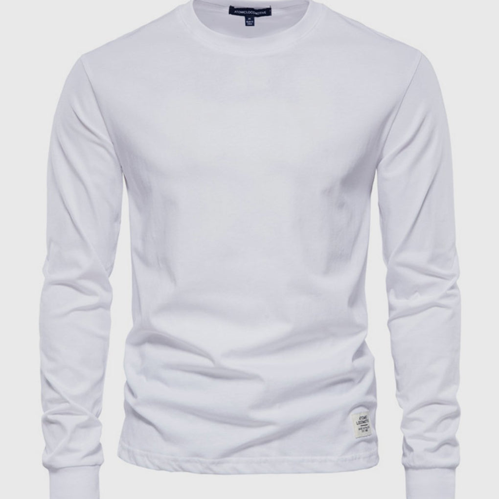 Herre Langærmet Cotton Crew Neck Casual Top