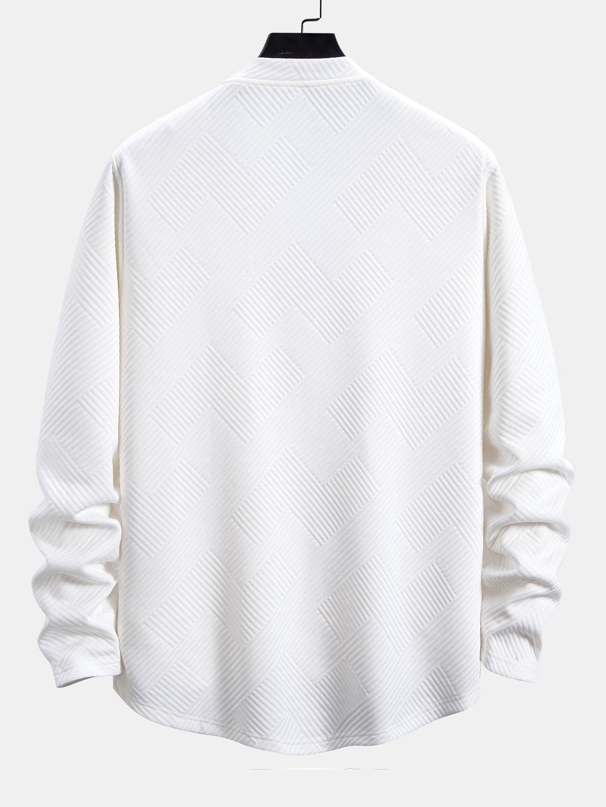 Herre Stretch Jacquard Langærmet T-Shirt – Tekstureret Crew Neck Casual Lag