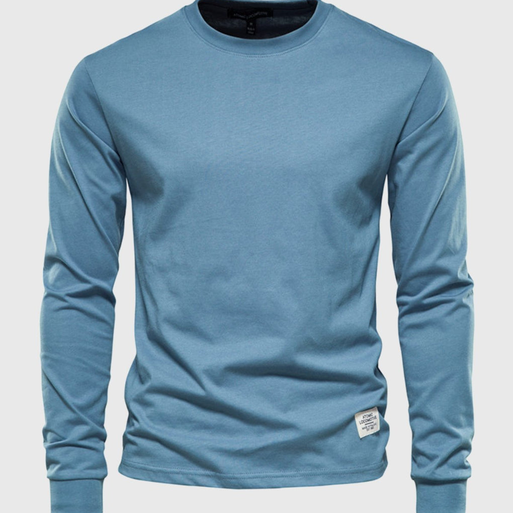 Herre Langærmet Bomulds Crew Neck Casual Top