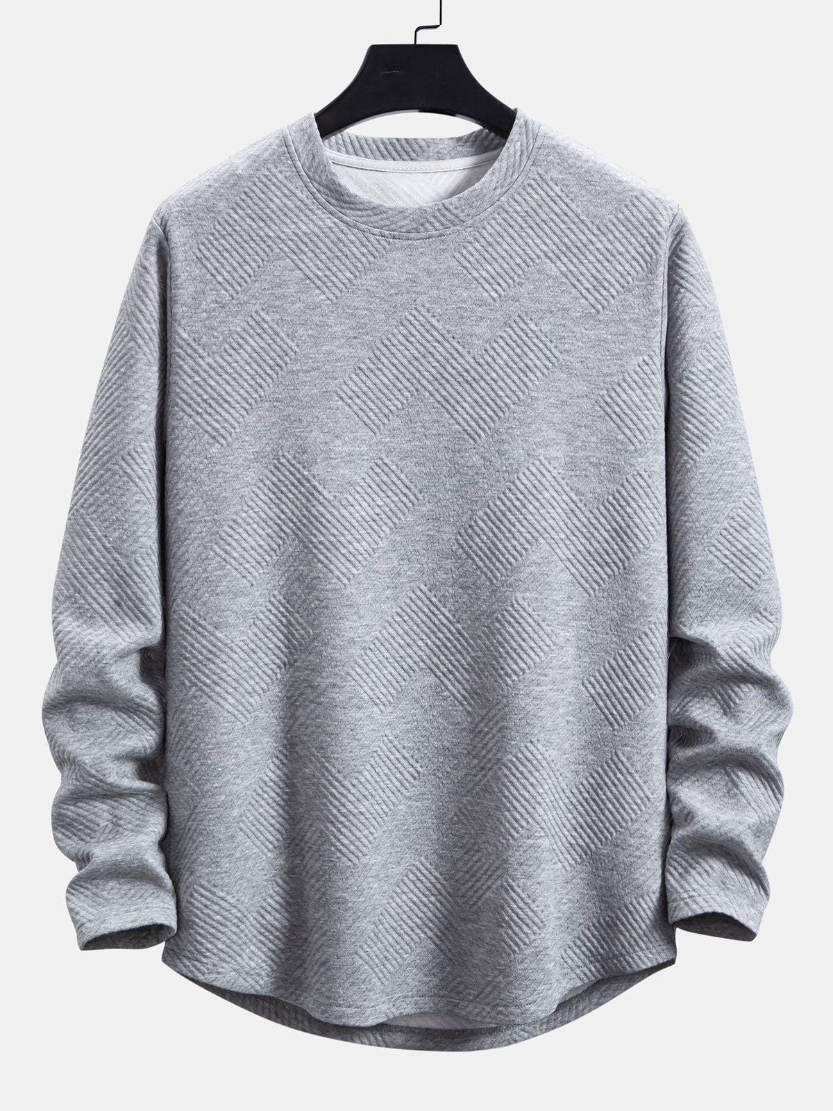 Mænds Stretch Jacquard Langærmet T-shirt – Tekstureret Crew Neck Casual Lag