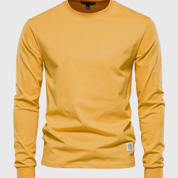 Herre Langærmet Bomulds Crew Neck Casual Top