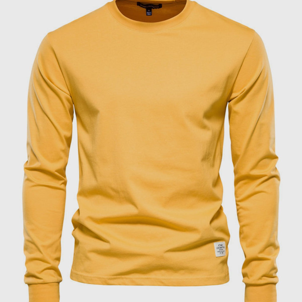 Herre Langærmet Cotton Crew Neck Casual Top