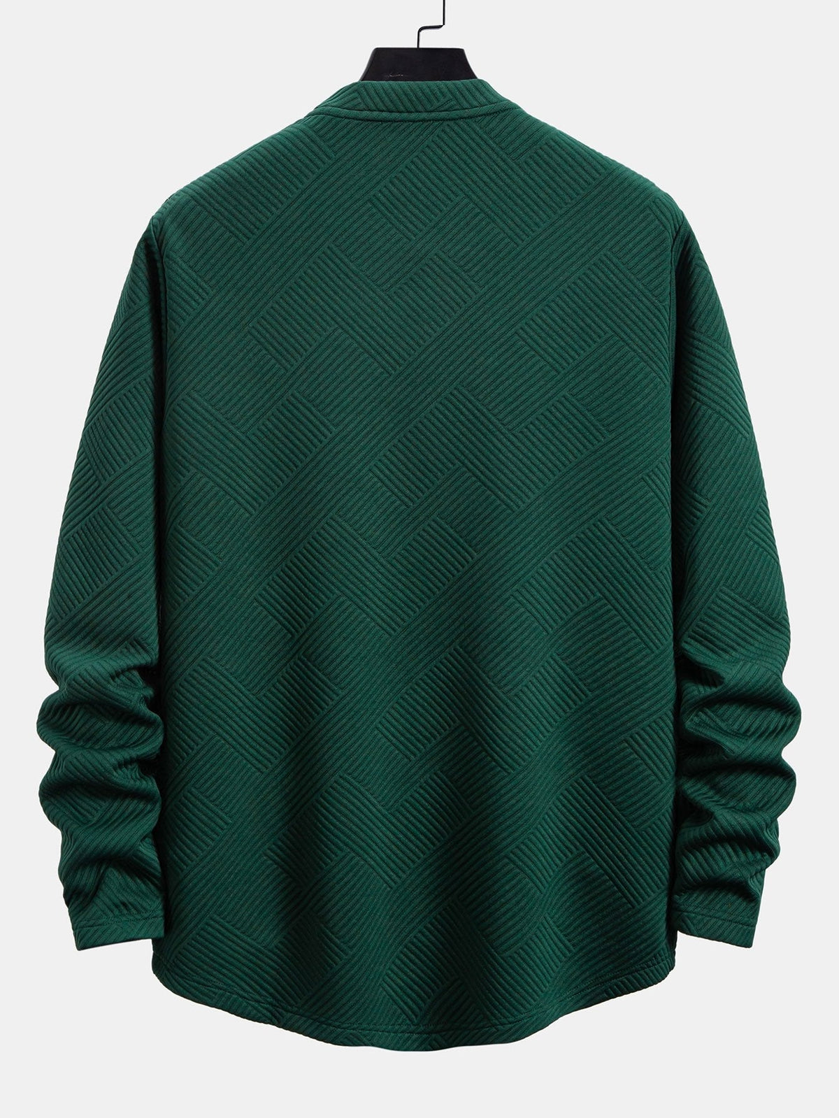 Mænds Stretch Jacquard Langærmet T-shirt – Tekstureret Crew Neck Casual Lag