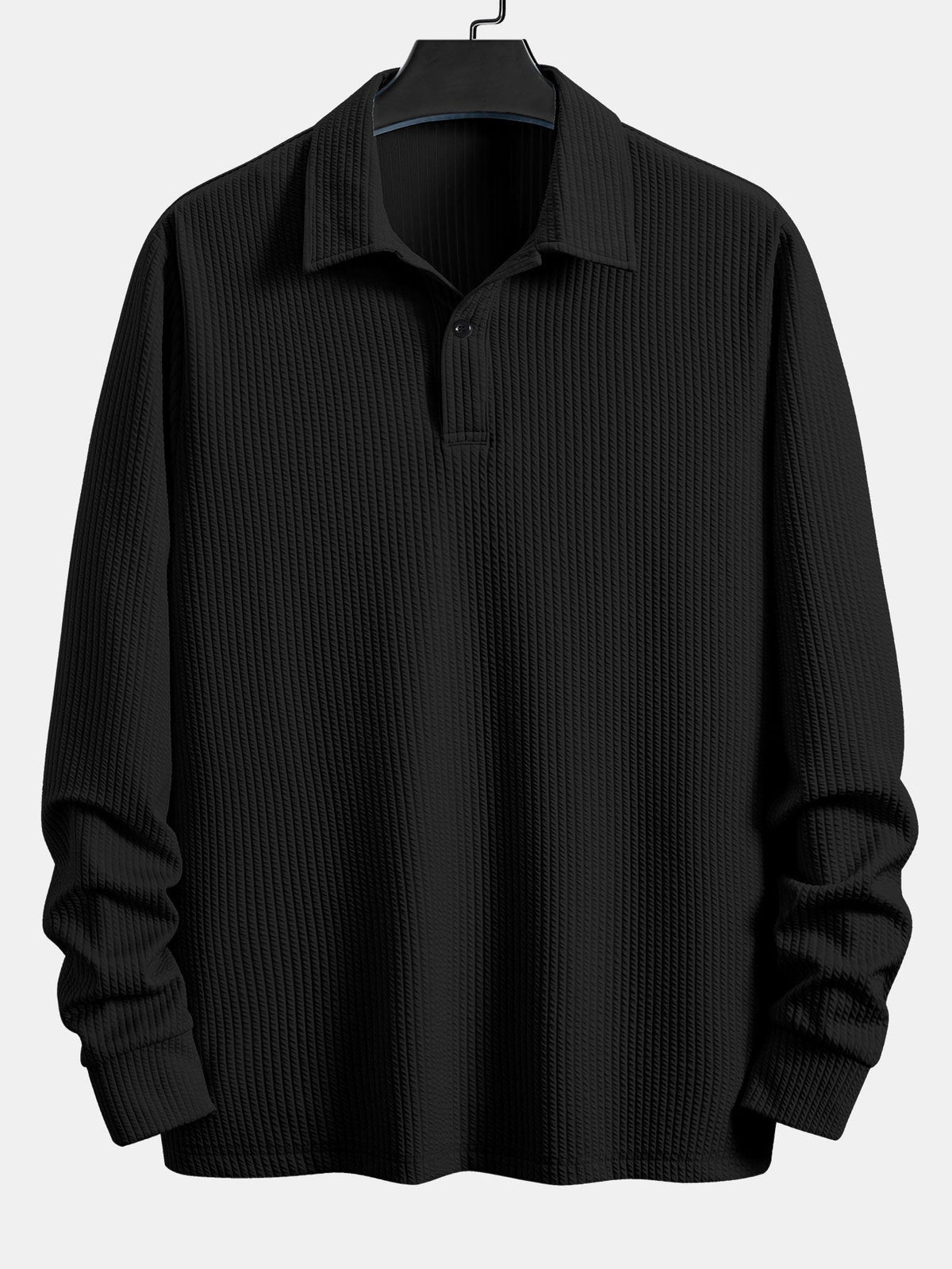 Herre Relaxed Ribbet Polo T-shirt – Stretch Langærmet Smart Casual Top