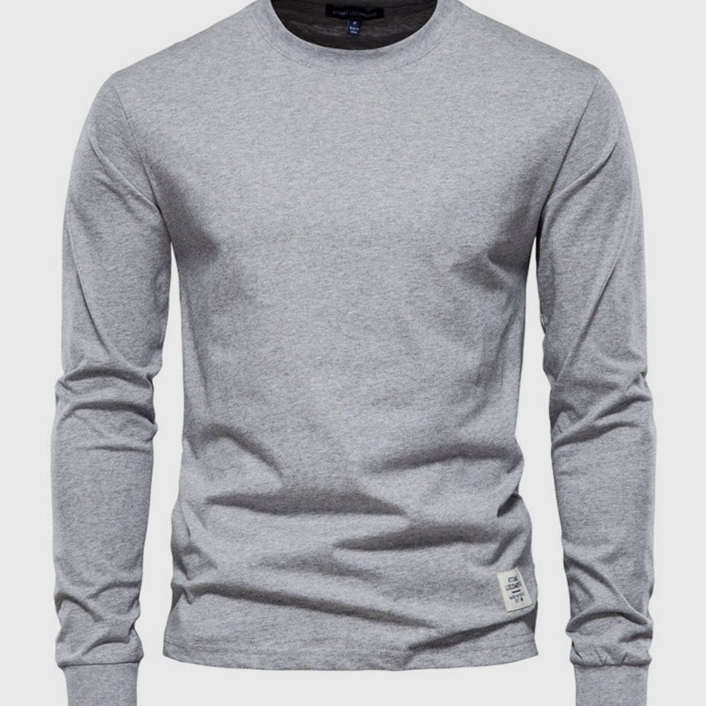 Herre Langærmet Cotton Crew Neck Casual Top