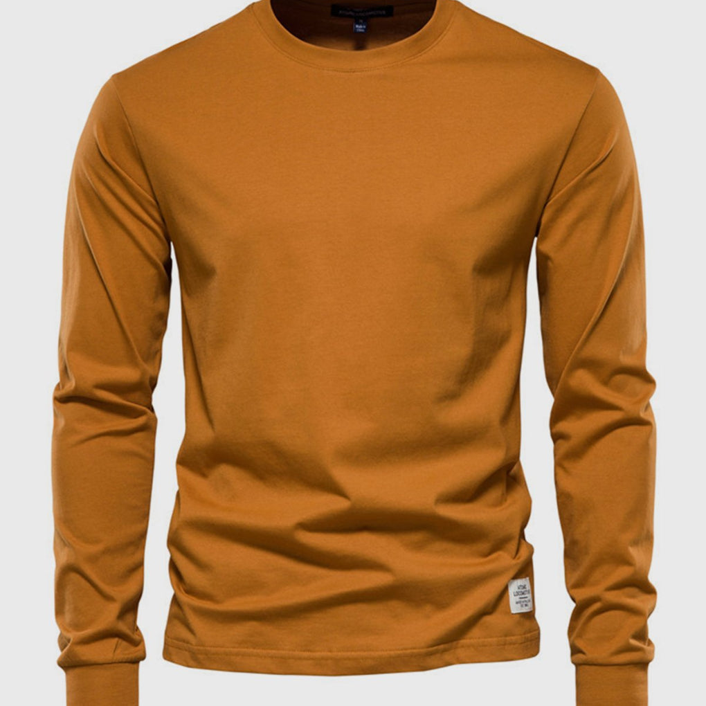 Herre Langærmet Bomulds Crew Neck Casual Top
