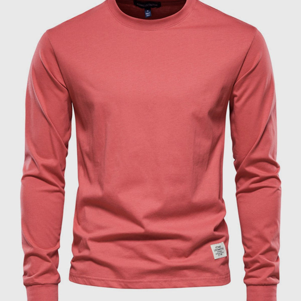 Herre Langærmet Cotton Crew Neck Casual Top