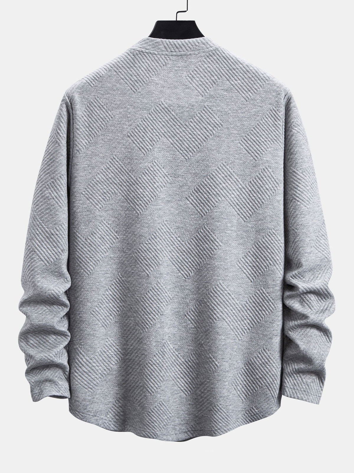 Herre Stretch Jacquard Langærmet T-Shirt – Tekstureret Crew Neck Casual Lag