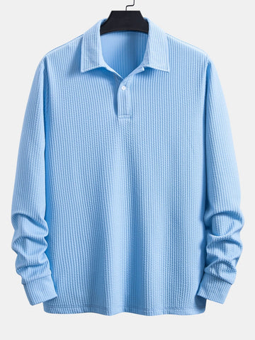 Herre Relaxed Ribbet Polo T-shirt – Stretch Langærmet Smart Casual Top