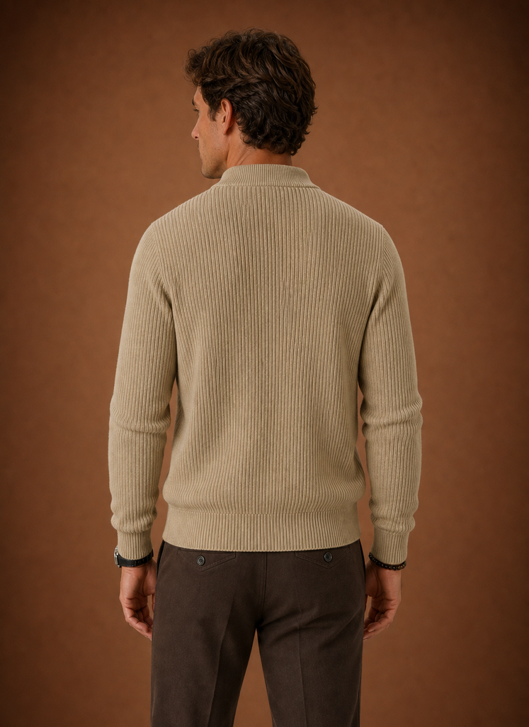 Herre Full Zip Strik Cardigan Sweater Ribbet Zip-Up Jakke | Areleon