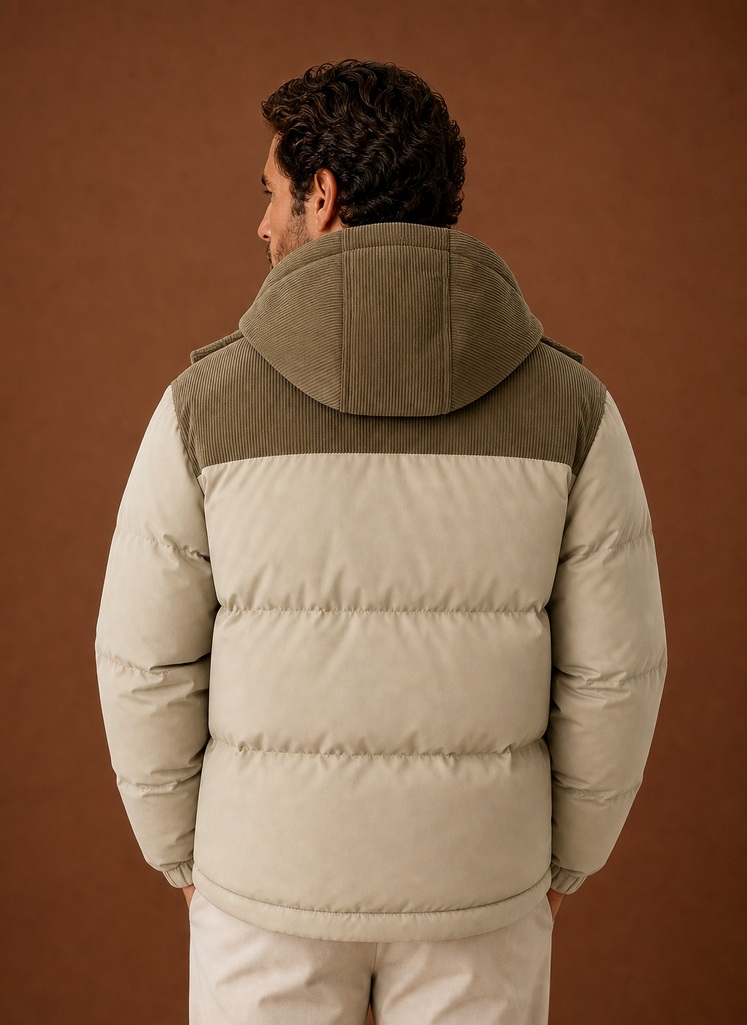 Herre Hooded Vinter Puffer Jakke med Corduroy Krave | Areleon