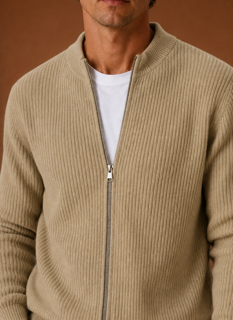 Herre Full Zip Strik Cardigan Sweater Ribbet Zip-Up Jakke | Areleon