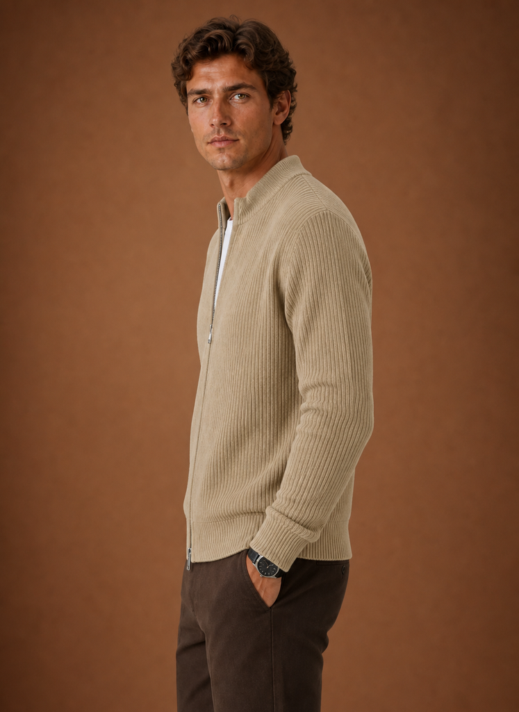 Herre Full Zip Strik Cardigan Sweater Ribbet Zip-Up Jakke | Areleon