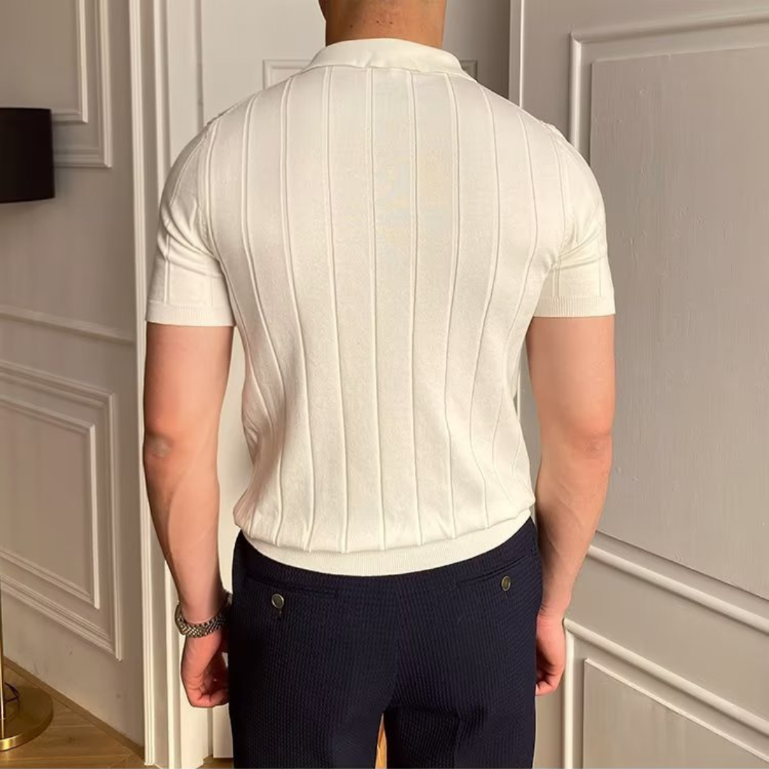 Herre Ribbet Bomulds Polo T-shirt Kort Ærme Behagelig Casual Trend