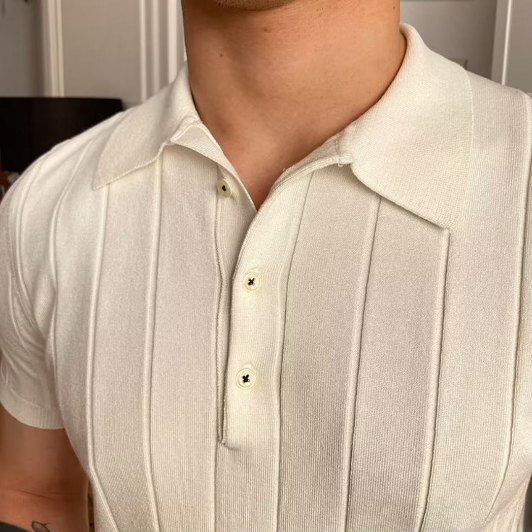 Herre Ribbet Bomulds Polo T-shirt Kort Ærme Behagelig Casual Trend