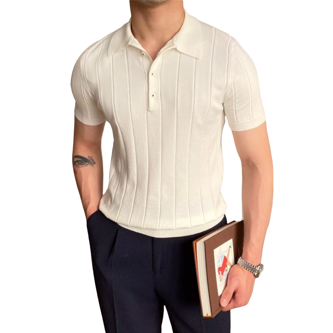 Herre Ribbet Bomulds Polo T-shirt Kort Ærme Behagelig Casual Trend