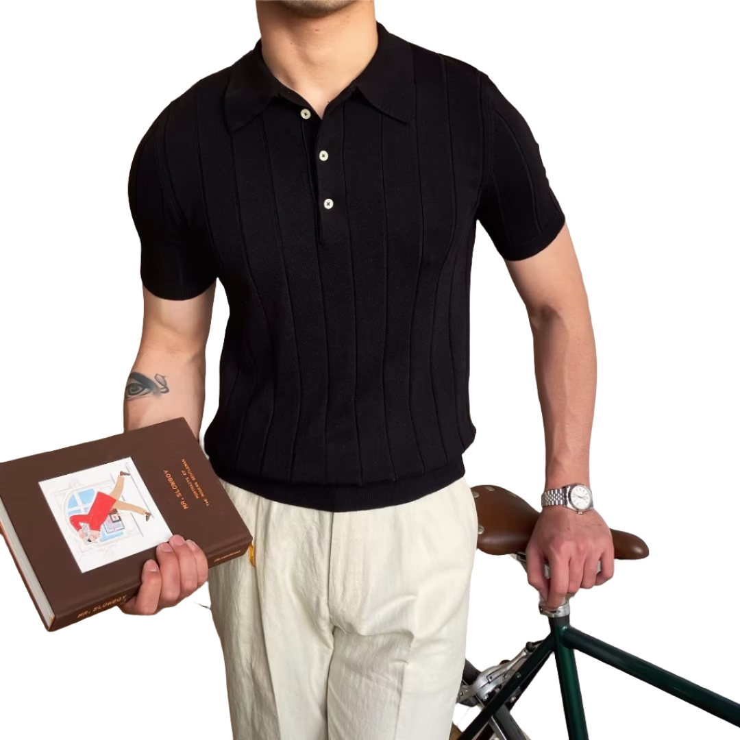 Herre Ribbet Bomulds Polo Shirt Korte Ærmer Behagelig Casual Trend