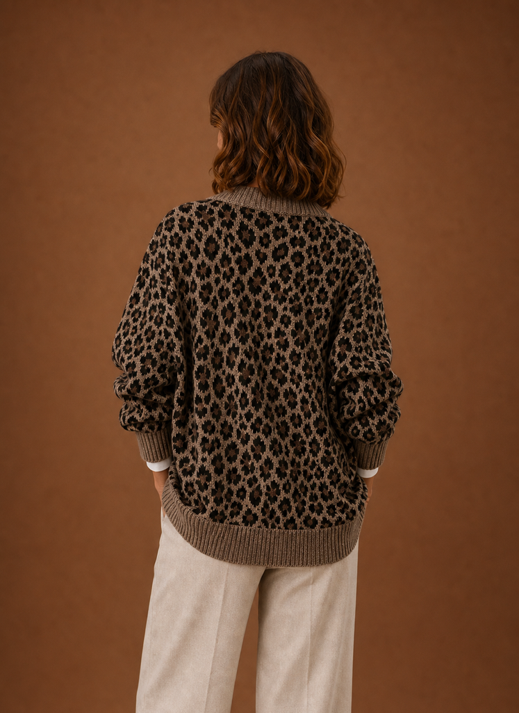 Kvinders Strikket Cardigan - Leopard Langærmet Sweater | Areleon