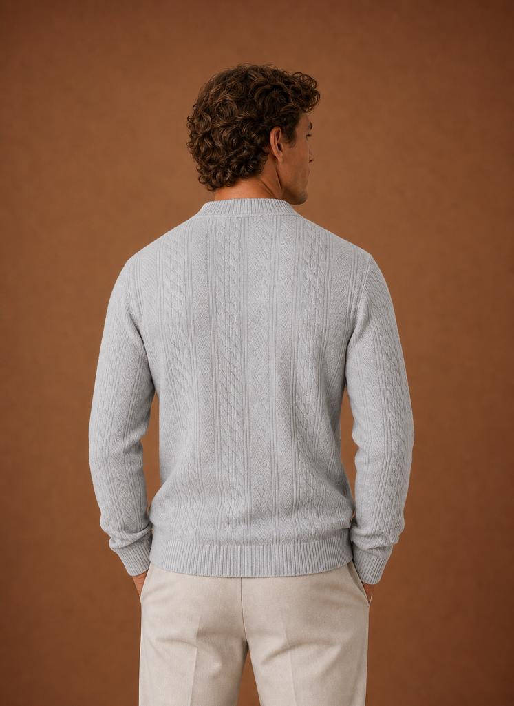 Herre Kabelstrikket Cardigan - V-Hals Knap Front Sweater | Areleon