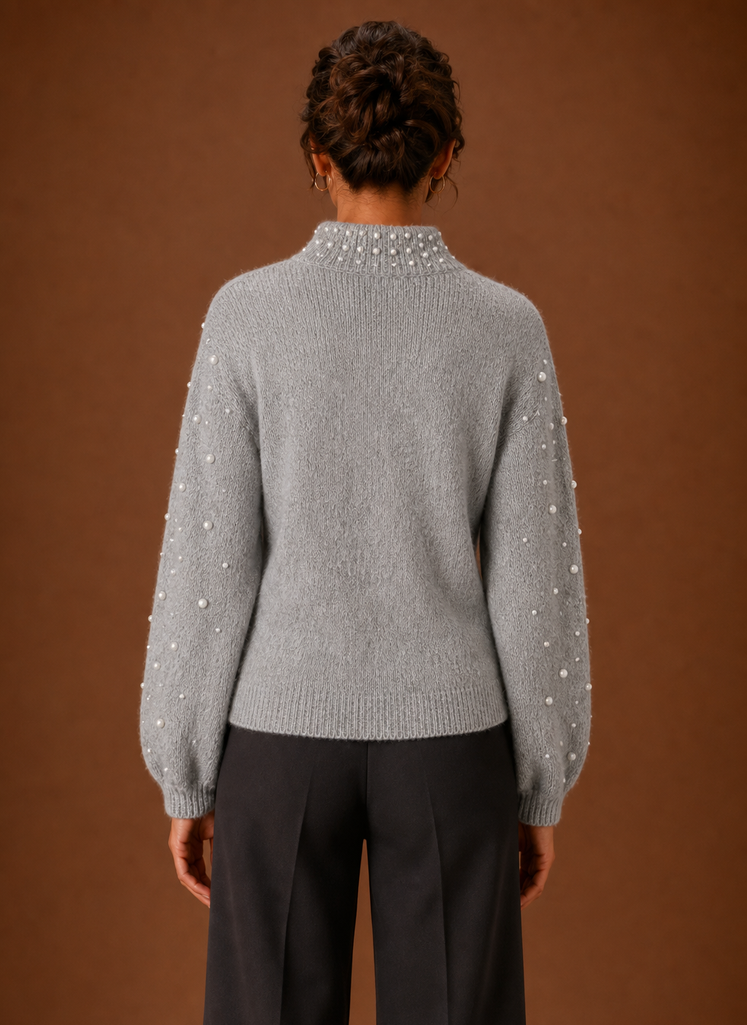 Kvinders Strikket Pullover - Perle Dekoreret Sweater | Areleon