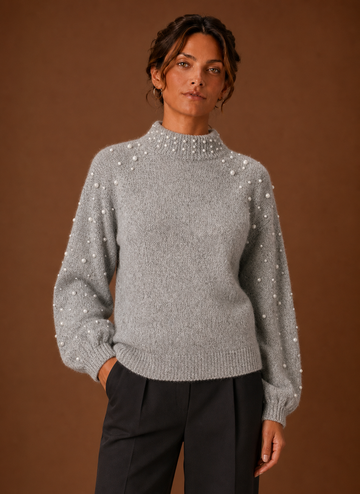 Kvinders Strikket Pullover - Perle Dekoreret Sweater | Areleon