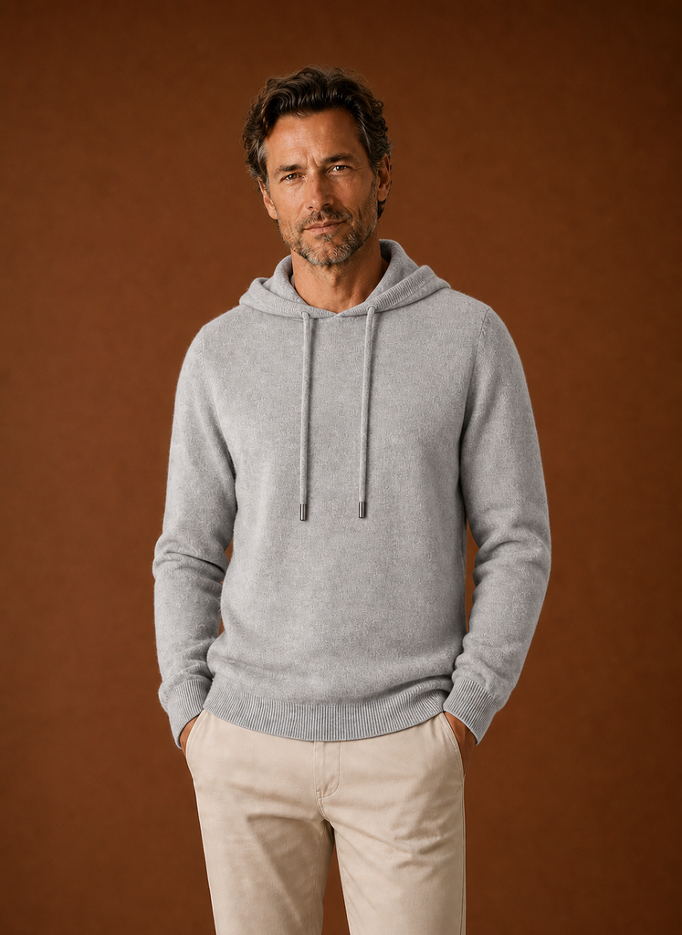 Herre Cashmere-Look Hættetrøje - Strikket Pullover | Areleon
